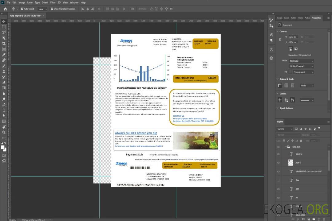 Modèle de facture de services publics d'entreprise USA Virginia Atmos Energy aux formats Word et PDF template